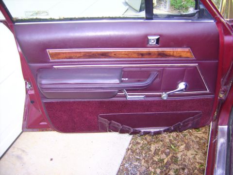 1982 Ford LTD Crown Victoria - Close-up of a car's interior door panel, showing the armrest, door handle, and window crank.
