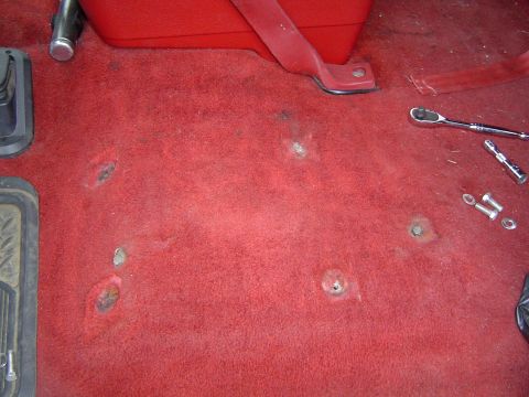 1989 Ford Bronco - Took out the drivers seat, you can see the old bench seat mounts