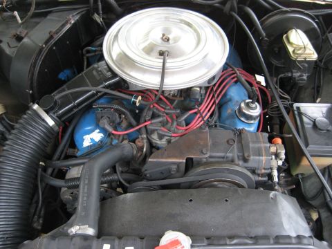 1979 Ford Bronco - The engine bay of a vehicle is shown, the air cleaner, distributor, and various hoses.
