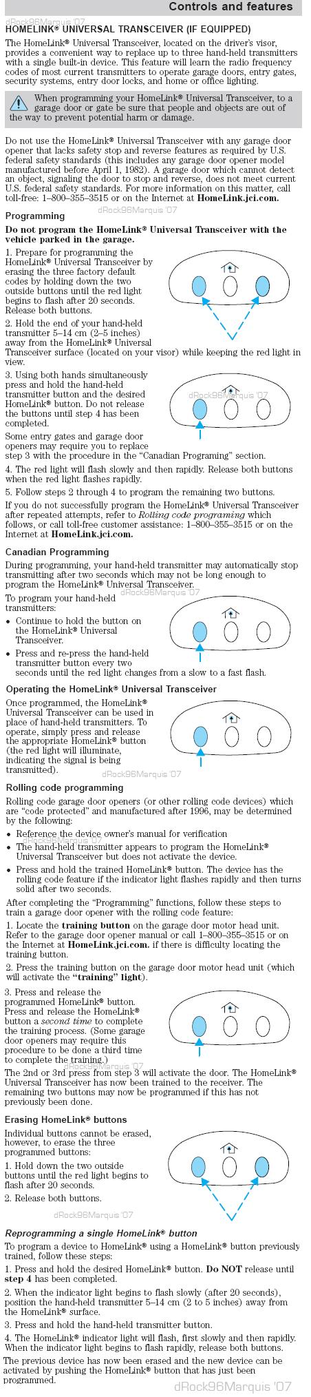 1996 Mercury Grand Marquis - HOMELINK operation and programming
