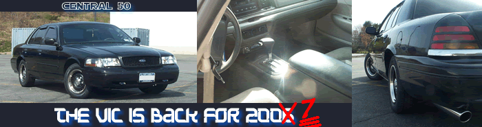 Black Crown Victoria sedan banner with front, interior, and rear views
