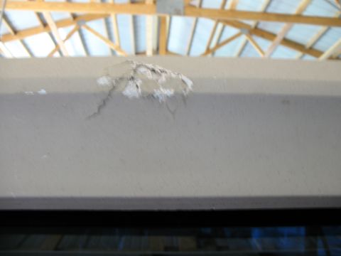 1989 Ford Bronco - The ceiling shows significant damage and cracking, revealing the underlying structure.