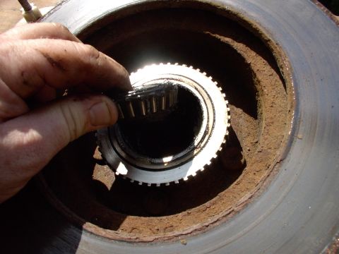 1990 Lincoln Town Car - Out lifts larger inner wheel bearing. It's an American made Timken in good shape, so I'm just going to re-clean it and re-use it.