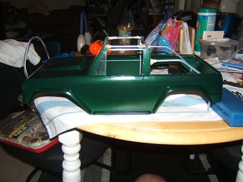 1988 Ford Bronco - A partially assembled model car body sits on a table, awaiting further customization.