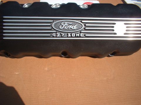 1964 Ford 427 - Ford 427 SOHC valve cover shown with horizontal fins and the Ford oval logo.