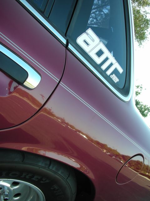 1992 Ford Crown Victoria - Close-up of a car's rear door, showing a custom sticker and pinstriping.