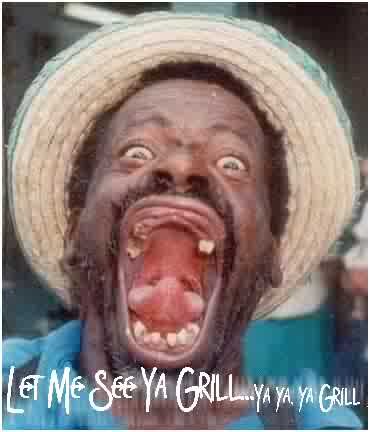 1994 Ford Bronco - A man wearing a straw hat yells with his mouth wide open, showing his teeth and tongue.