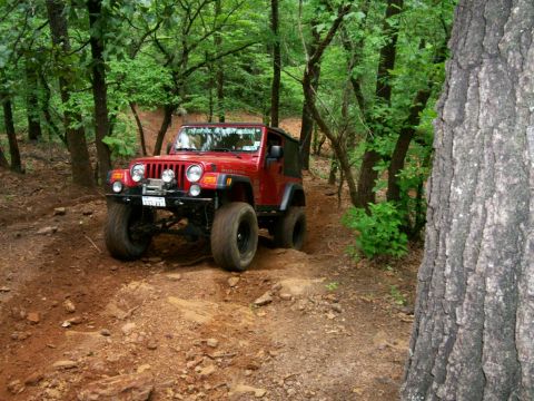 1993 Ford Bronco - Billy's "Rubi Red" going up loose-dirt hill climb on J.P. Expwy