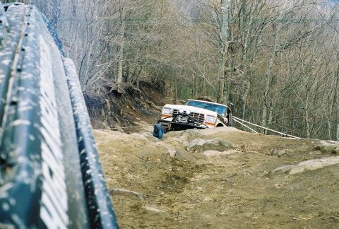1978 Ford Bronco - This vehicle is navigating a challenging off-road course with steep inclines and large rocks.