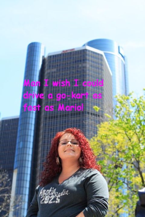 1996 Ford Probe - Woman poses in front of skyscrapers with a humorous text overlay about go-karts.