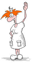 1989 Ford Bronco - A cartoon illustration depicts a nurse in a white uniform with red, spiky hair, waving.