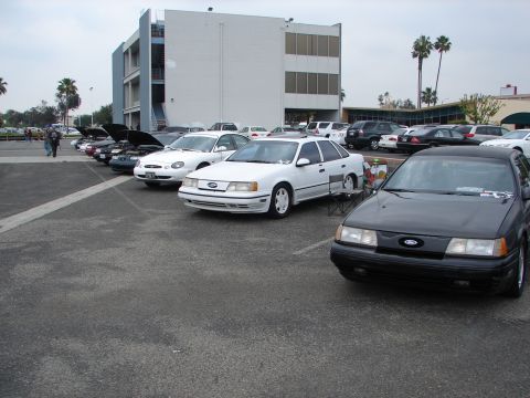 1992 Ford Taurus - Several Ford Taurus sedans are parked in a lot, with a black one and a white one in the foreground.