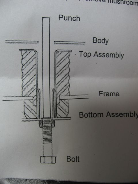 1974 Ford F-100 - Technical illustration detailing the components and assembly of a punch and bolt mechanism.