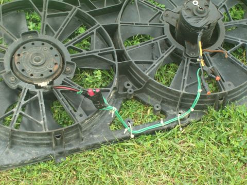 1997 Dodge Intrepid - Closeup of the wiring hack job done by the previous owner. He wired the fans TO EACH OTHER and never connected them to power OR ground!