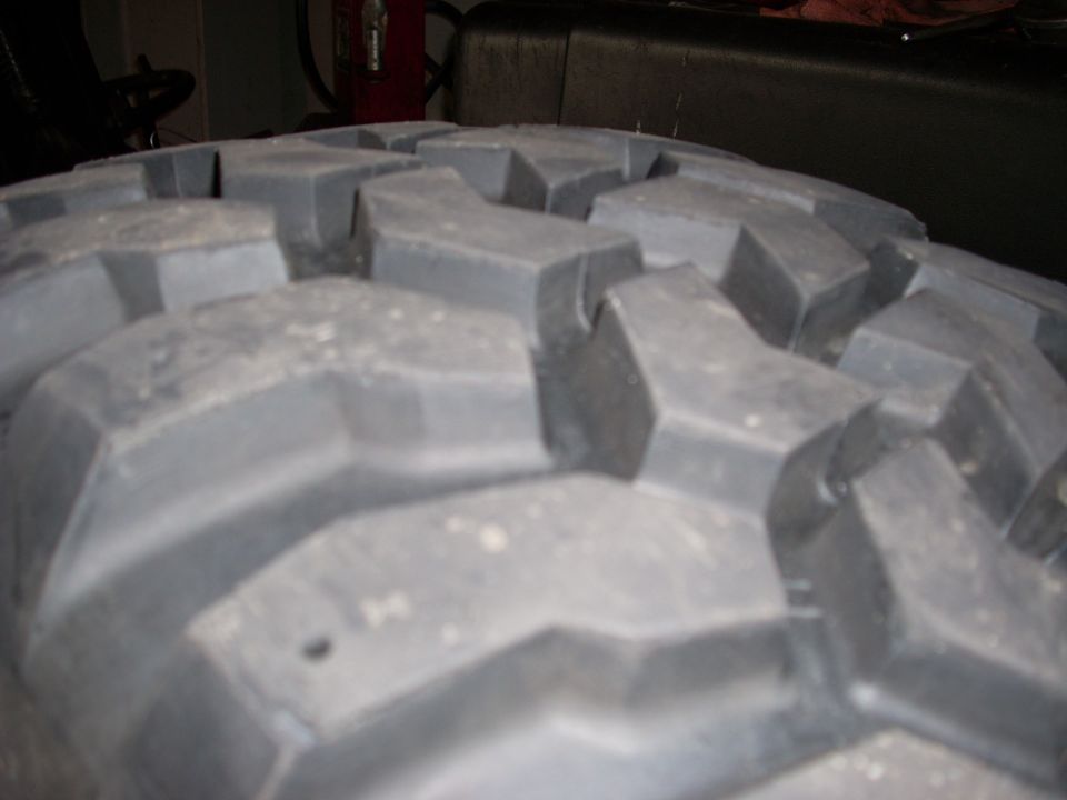 Close-up of aggressive off-road tire tread blocks