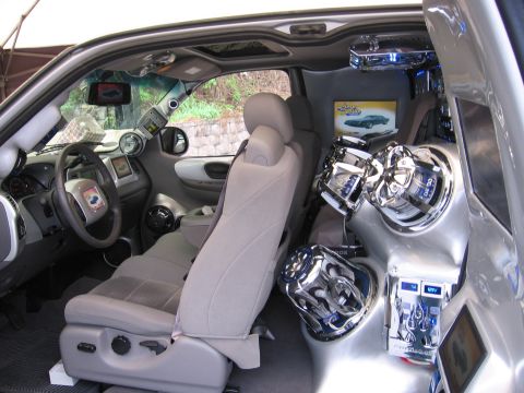 1998 GMC Sierra 1500 - Custom interior of a 1998 GMC Sierra 1500, extensive audio system modifications.