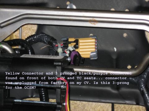 2001 Ford Crown Victoria - Wiring harness with yellow and purple connectors found on front of CV and TC seats.
