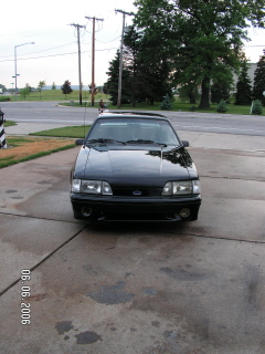 1988 Ford Mustang - This black 1988 Ford Mustang is shown from the front.
