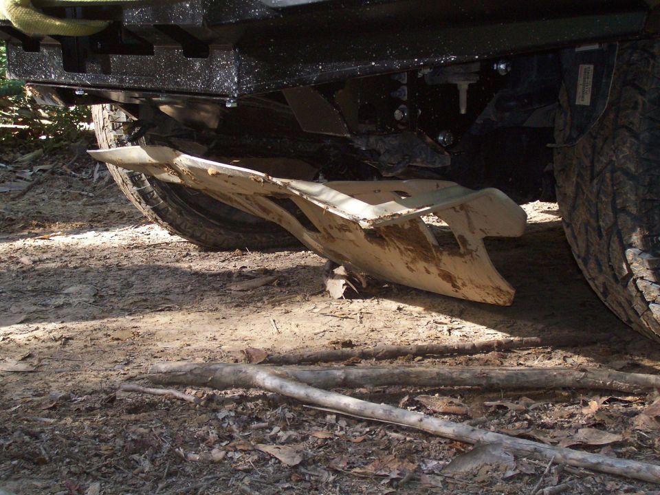Underbody skid plate mounted below a vehicle's frame and tires