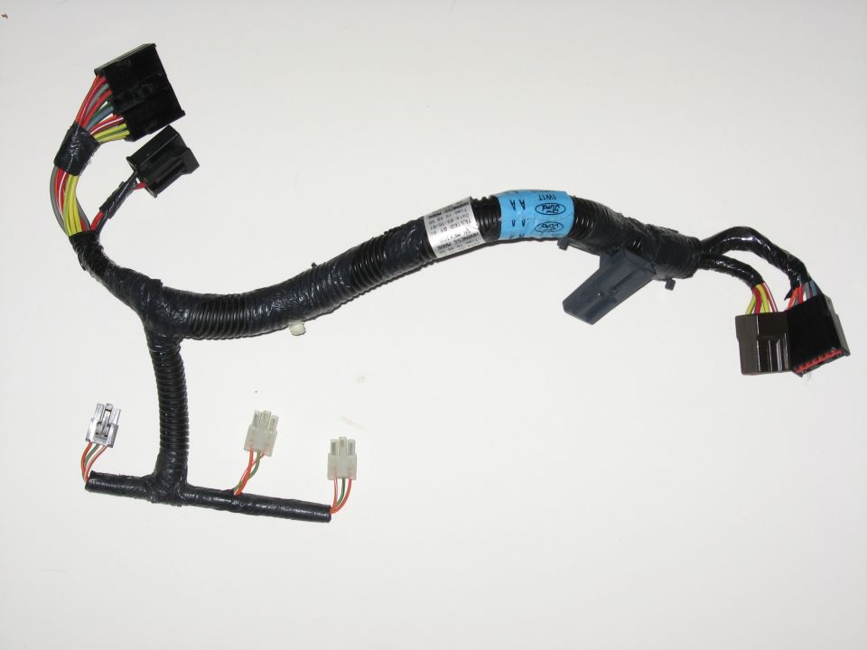 Ford wiring harness with blue label and multiple connectors