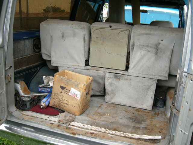 The van was originally silver with a blue interior.It has newer seats in it now.The windshild leaked so there is a lot of mildew.It will be replaced.