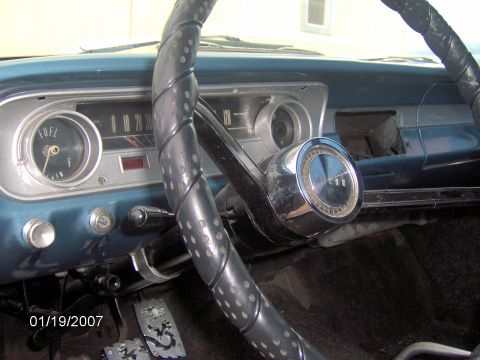 1964 Ford Ranchero - The interior of a classic car shows the dashboard with gauges and a steering wheel, dated 01/19/2007.