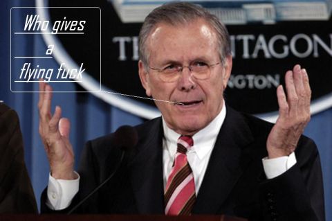 1987 Suzuki Samurai - Donald Rumsfeld speaks at a press conference, with a meme overlay.