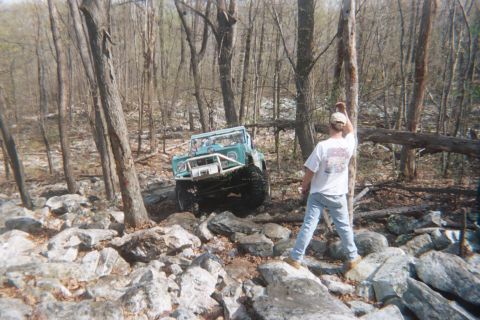 1969 Ford Bronco - This 1969 Ford Bronco is tackling a challenging off-road course in the woods.