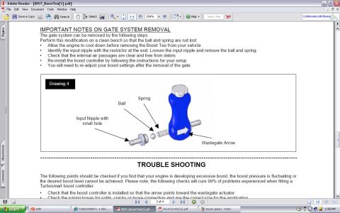 1994 Ford Probe - Service procedure page with step-by-step boost-tee gate removal instructions, a labeled figure and troubleshooting notes.