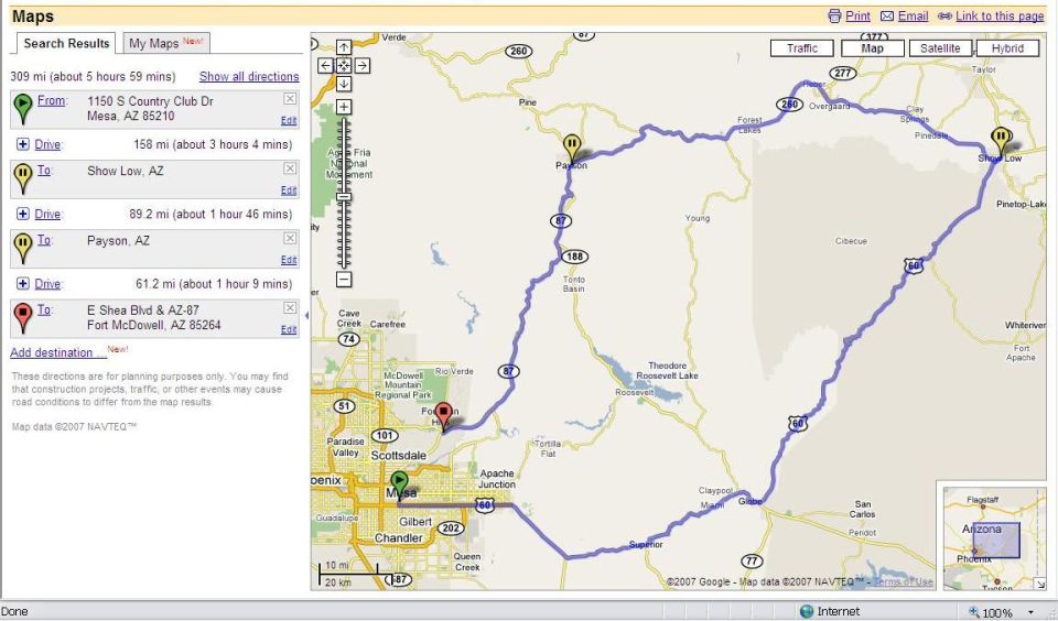 Globe, Show Low, Payson Loop Route