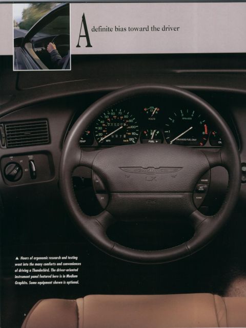 1995 Ford Thunderbird - The driver-oriented instrument panel of the 1995 Ford Thunderbird is shown here in Medium Graphite.