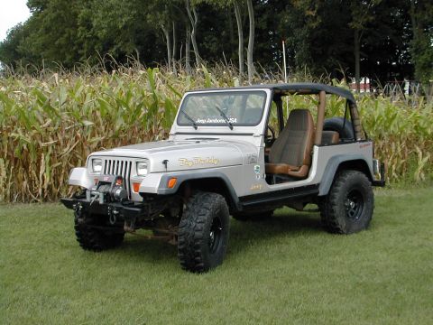 1998 Ford Crown Victoria - This Jeep Wrangler is parked in front of a cornfield. It has a winch on the front bumper.