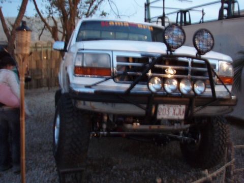 1995 Ford F-150 - This 1995 Ford F-150 features a prominent bull bar and auxiliary lighting on its front end.