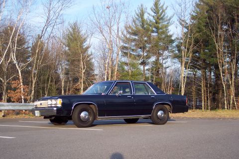 2001 Ford Crown Victoria - This dark blue sedan, identified as a 1991 Ford LTD, is seen parked on the side of a road with trees in the background.