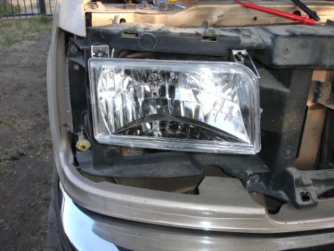 1992 Ford F-350 - New headlight assembly installed on a Ford F-Series truck, showing the front passenger side.