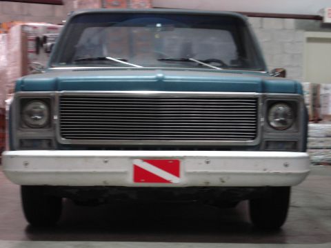 1979 Chevrolet C/K Pickup - This pickup truck features a horizontal bar grille and a white bumper with a dive flag decal.