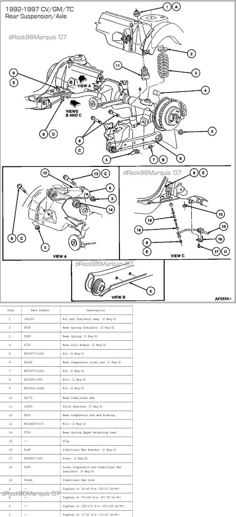 1996 Mercury Grand Marquis - 1992-1997 CV/GM/TC rear suspension exploded view