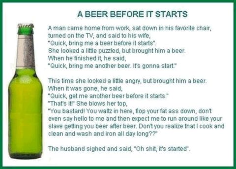 1988 Ford Bronco - A joke titled 'A Beer Before It Starts' is displayed with an image of a beer bottle.