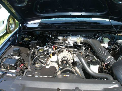 1998 Ford Crown Victoria - The engine bay of a 1998 Ford Crown Victoria is visible, with another vehicle in the background.