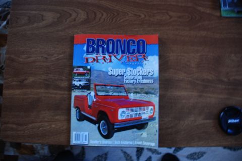 1996 Ford Bronco - Bronco Driver magazine cover with "Super Stockers" and "Factory Freshness" headlines.