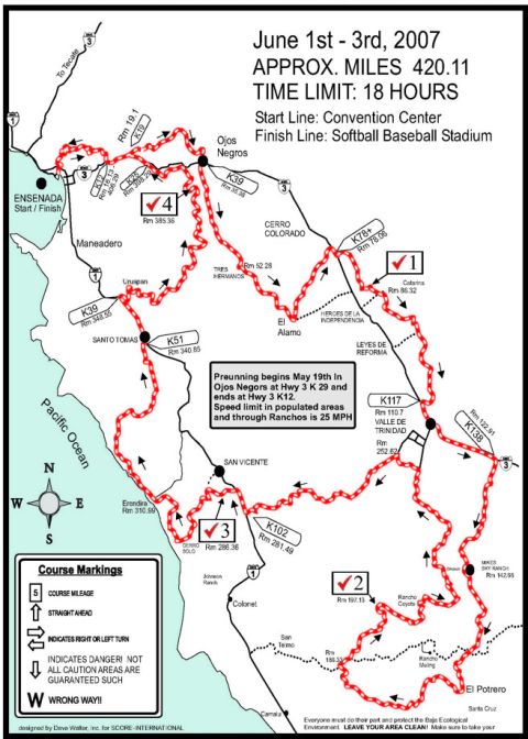 1992 Ford Explorer - This document details an off-road race course, including mileage, time limits, and route instructions.