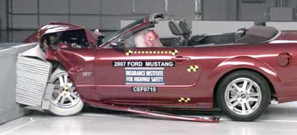 1971 Ford Ranchero - A red 2007 Ford Mustang convertible sustained significant front-end damage during a crash test.