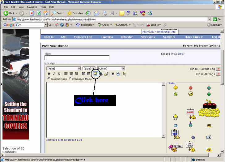 Forum screenshot with advertisement for tonneau covers