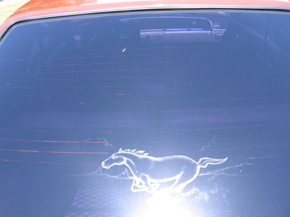 Rear window decal of a running horse