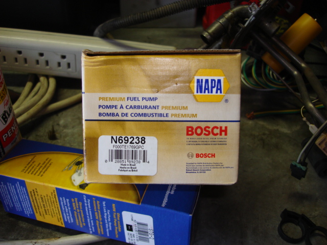 Here is the new fuel pump-i went with a bosh 26 PSI/ 12 GPH from NAPA. Part number N69238. it had more pressure than the stock, but was listed as an OEM upgrade.