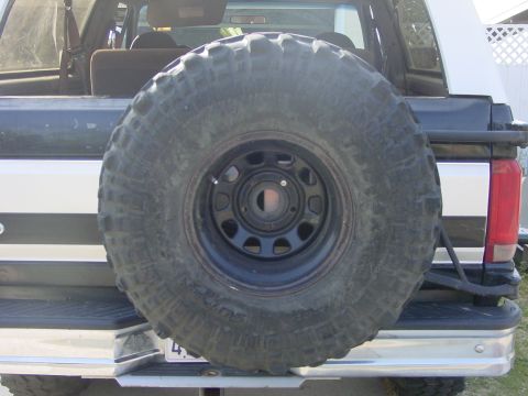 1994 Ford Bronco - The rear of a 1994 Ford Bronco shows its spare tire mounted externally.