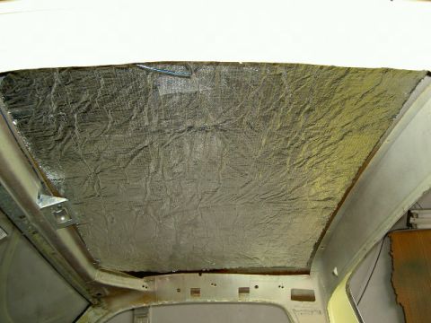 1967 Ford Ranchero - Sound and heat insulation material installed on the interior roof structure of a vehicle.