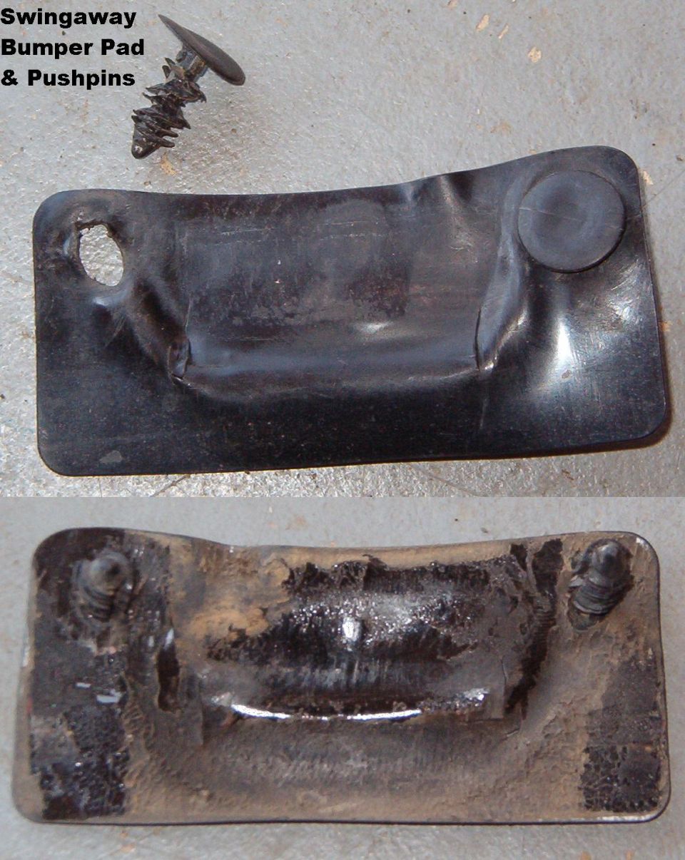 Black swingaway bumper rubber pad and pushpins, front and back views