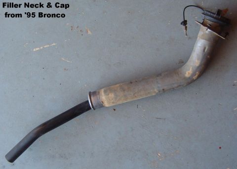 1983 Ford Bronco - SOLD Fuel Filler Neck from '95 Bronco Fits all '80-96 fleetside aft-axle tank. Includes original mounting screws, & cap with tether & gromm…