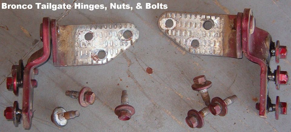 SOLD Tailgate Hinges

Fit '78-96
Normal wear

For a writeup on installation & alignment, read this: 
http://www.fourdoorbronco.com/board/showthread.php?t=5224